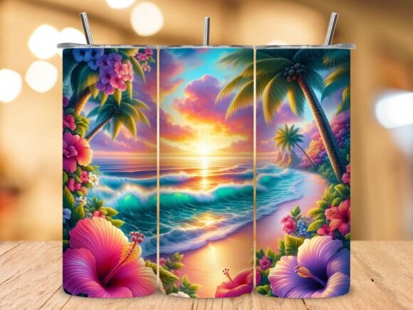 Download Coastal Hawaiian Floral Scene Tumbler - Hawaiian Collection