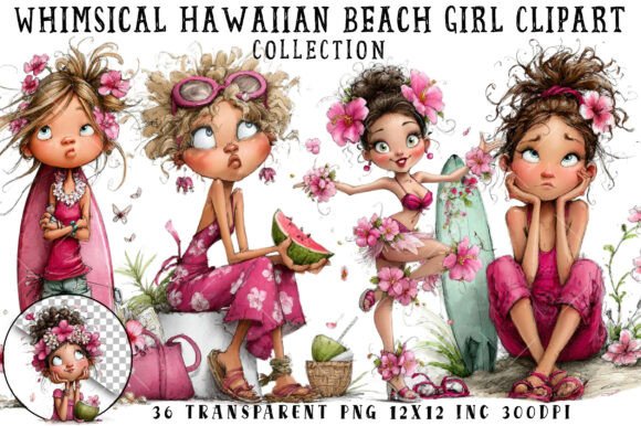 Download Whimsical Hawaiian Beach Girl Clipart - Premium Resources