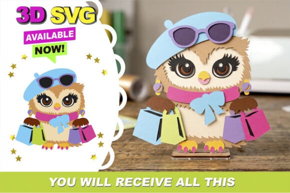 Download Chic Shopping Owl 3D SVG - Chic Collection