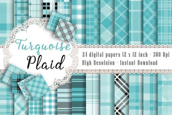 Download Turquoise Plaid Digital Papers - Turquoise Collection