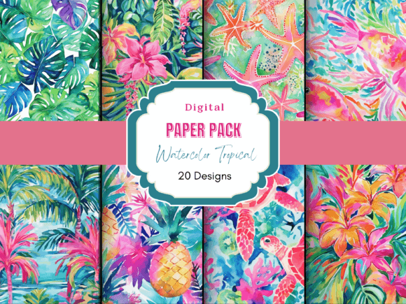 Download Watercolor Preppy Tropical Hawaiian Mix - Premium Resources