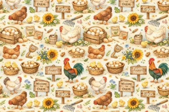 Download Farm Chicken &amp; Eggs Seamless PNG Pattern - Chic Collection