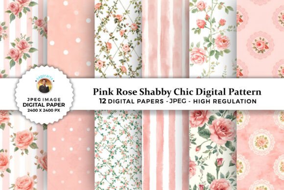 Download Pink Rose Shabby Chic Digital Patterns - Chic Collection