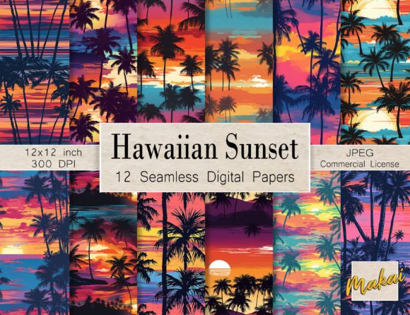 Download Bright Hawaiian Sunset Seamless Patterns - Hawaiian Collection