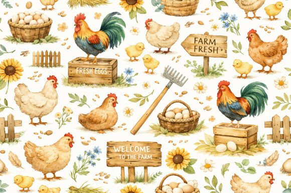 Download Farm Chicken &amp; Eggs Seamless PNG Pattern - Chic Collection