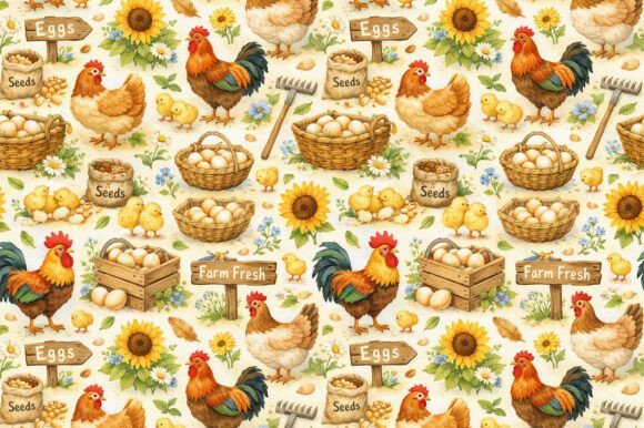 Download Farm Chicken &amp; Eggs Seamless PNG Pattern - Chic Collection